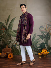 Royal Wine Kurta with Mirror Work and printed Dupatta